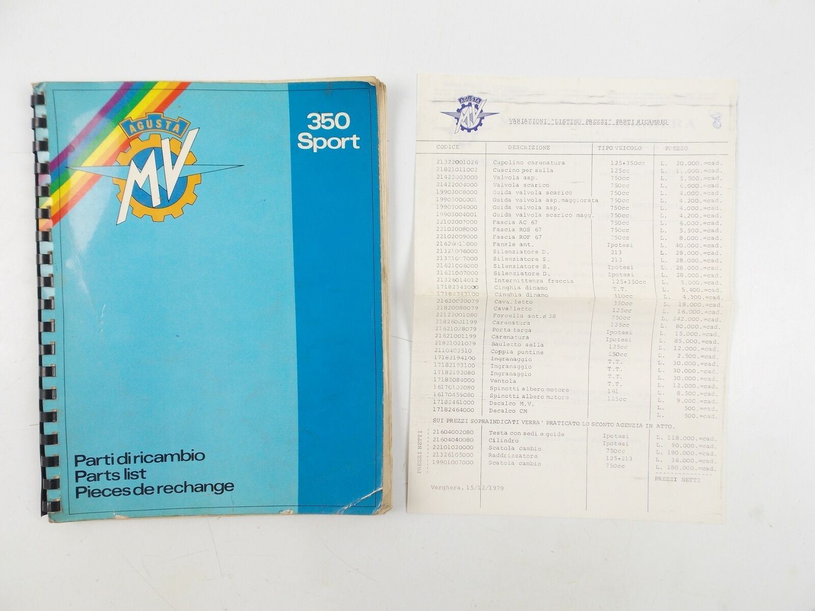 1978 AGUSTA MV 350 B SPARE PARTS CATALOG BOOK MANUAL+PRICE LIST ENGLISH ITALIAN - MotoRaider