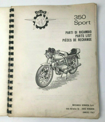 1978 AGUSTA MV 350 B SPARE PARTS CATALOG BOOK MANUAL+PRICE LIST ENGLISH ITALIAN - MotoRaider