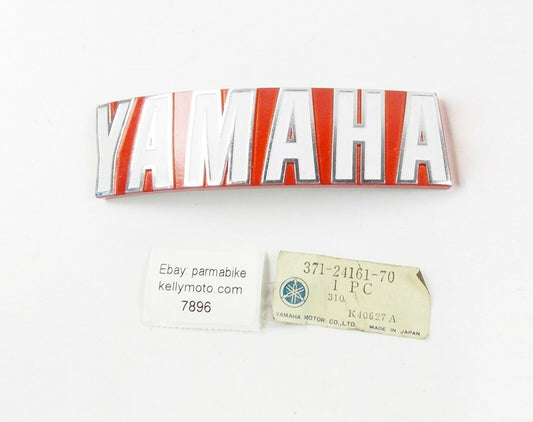 NOS OEM YAMAHA 1973 1974 TX500 1975 XS500 RED WHITE LH TANK EMBLEM 371-24161-70 - MotoRaider