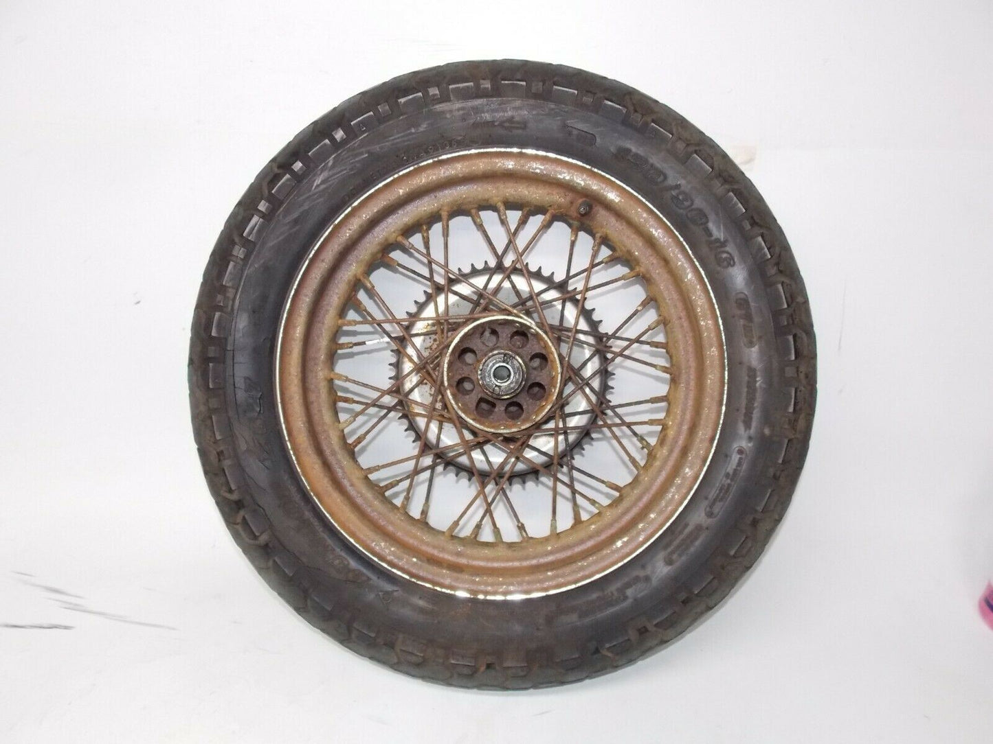 1960's HARLEY SPORTSTER IRONHEAD 16" REAR WHEEL RIM 51T SPROCKET HUB SPOKES - MotoRaider