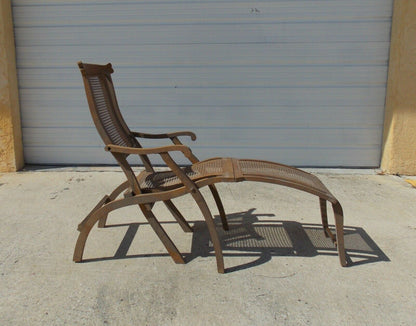 1900's FOLDING LOUNGE SHIP BOAT DECK WOODEN CHAIR CANED ANTIQUE MAYBE WALNUT - MotoRaider