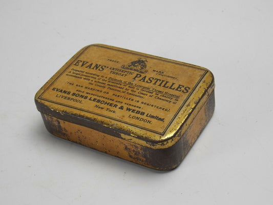 EVANS ANTISEPTIC PASTILLES ANTIQUE TIN BOX CONTAINER SIZE 80x55mm - MotoRaider