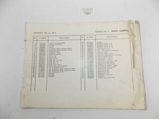 OEM 1970's LAVERDA 750cc SF-3 PARTS MANUAL DIAGRAM BOOK MOTOR CHASSIS ITALIAN - MotoRaider