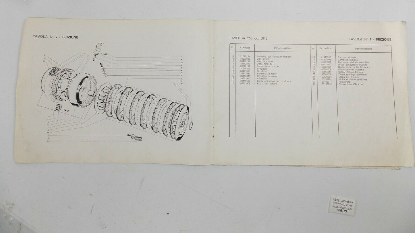 OEM 1970's LAVERDA 750cc SF-3 PARTS MANUAL DIAGRAM BOOK MOTOR CHASSIS ITALIAN - MotoRaider