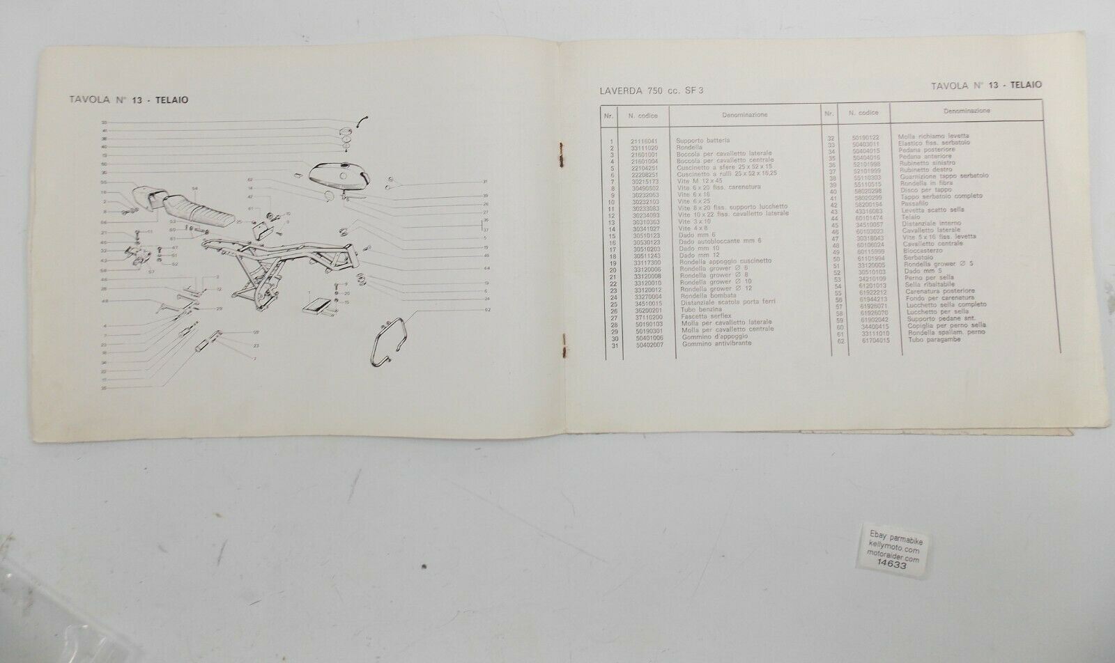 OEM 1970's LAVERDA 750cc SF-3 PARTS MANUAL DIAGRAM BOOK MOTOR CHASSIS ITALIAN - MotoRaider