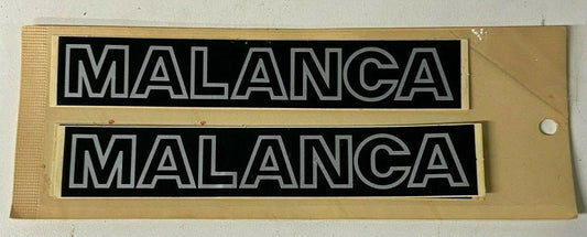 2 MALANCA DECAL STICKER MARK 30x170mm MOPED MOTORCYCL BLACK SILVER VINTAGE ITALY - MotoRaider