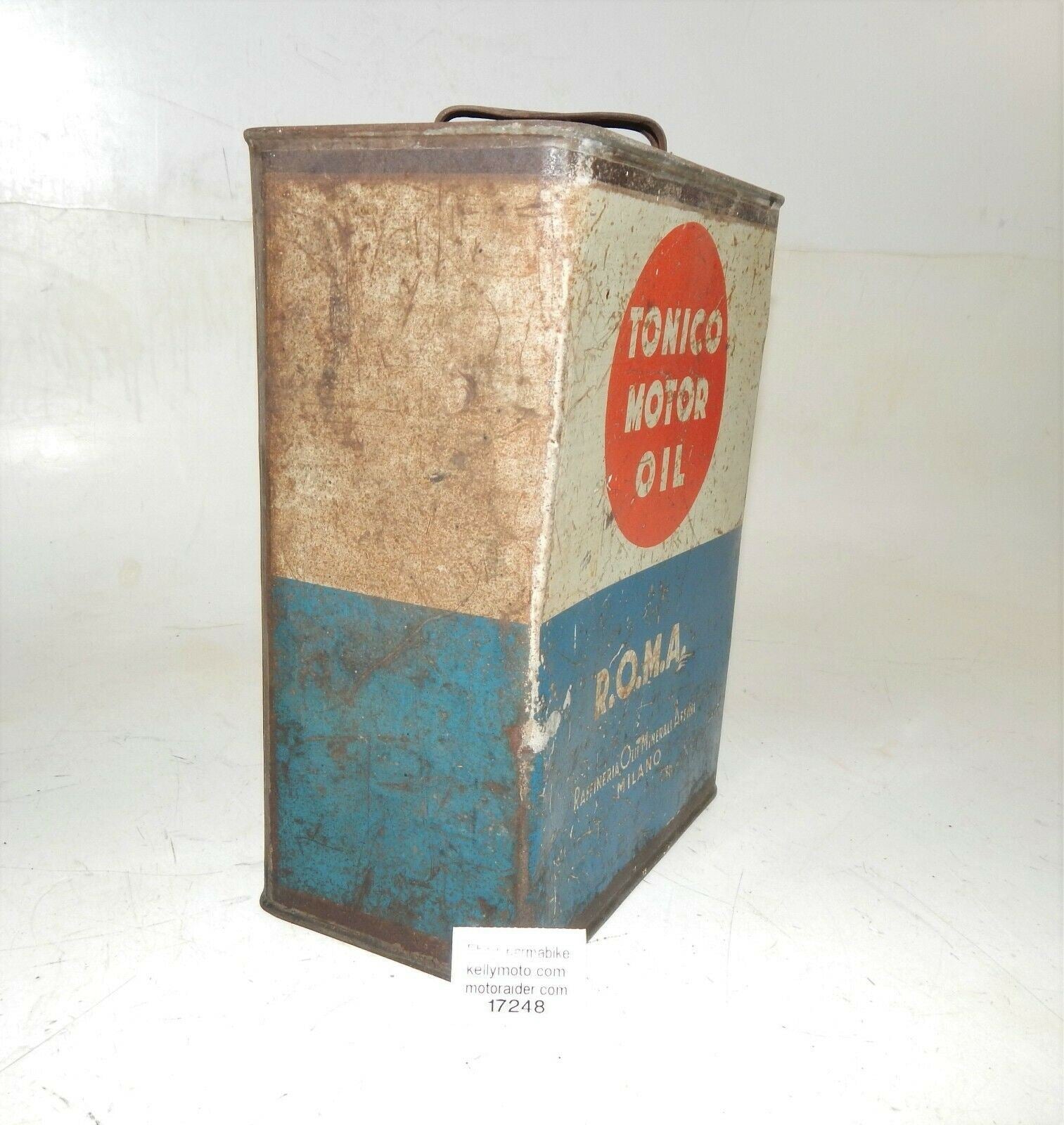 1960's TONICO MOTOR OIL R.O.M.A. CAN CONTAINER 1 GAL TIN 10x7.75x4.5" ITALY - MotoRaider