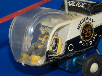 1960's HIGHWAY PATROL POLICE FRICTION ELICOPTER L=7.75" TIN TOY VINTAGE - MotoRaider