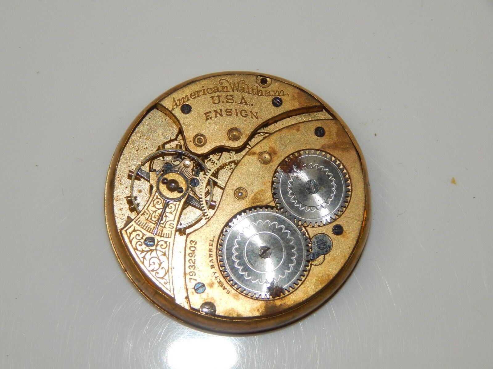 VINTAGE POCKET WATCH AMERICAN WALTHAM USA D=41mm MOVEMENT DIAL FOR PARTS - MotoRaider