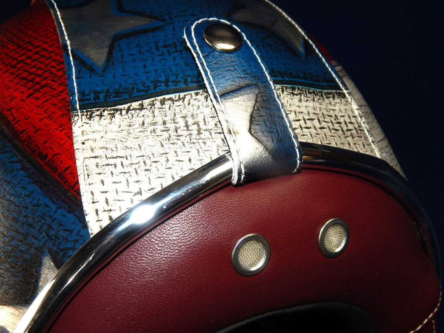 BARUFFALDI HELMET AMERICAN FLAG WHITE BLUE RED LEATHER HARLEY CUSTOM RACE ITALY - MotoRaider