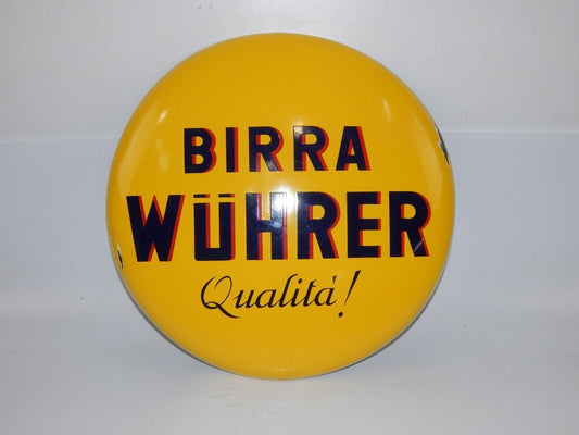 1950's ORIGINAL "BIRRA WHURER QUALITA" BEER BUTTON SIGN ENAMEL PORCELAIN D=17.5" - MotoRaider