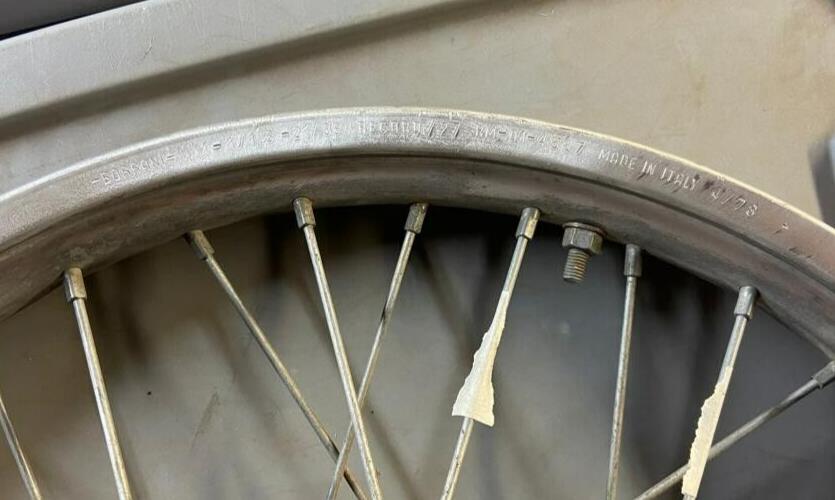 1978 21" FRONT WHEEL TIRE HUB SPOKES BORRANI RIM BETA APRILIA CAGIVA GRIMECA - MotoRaider