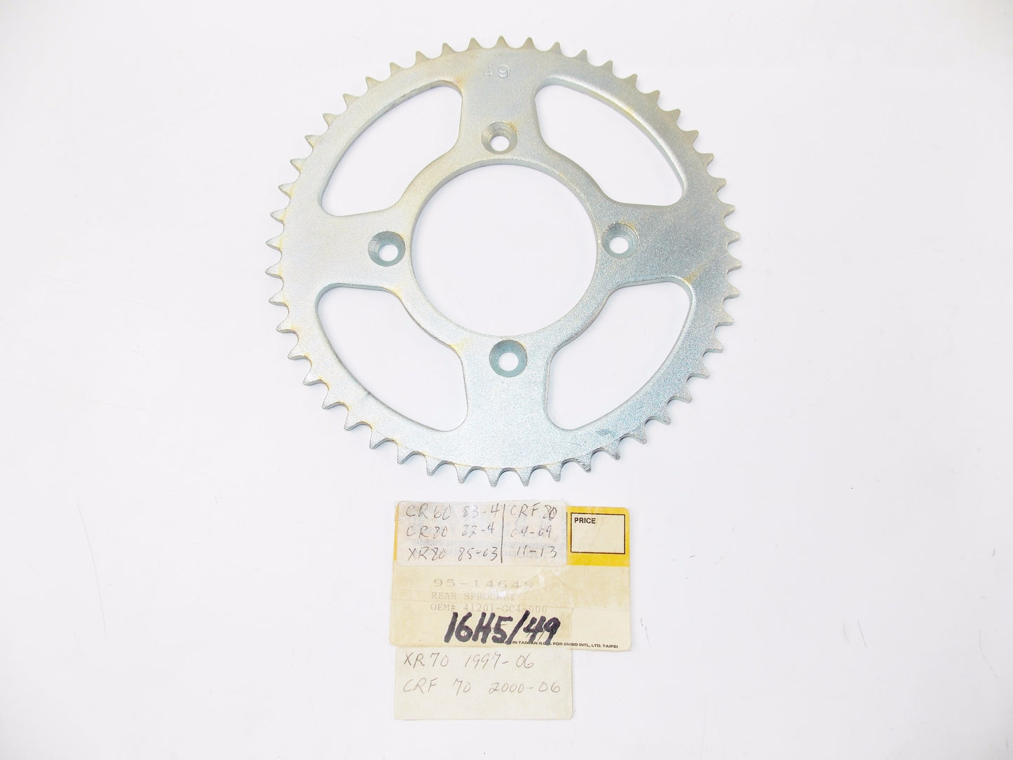 EMGO REAR STEEL SPROCKET 16H5/49 HONDA 82-03 CR60/CR80/XR80 OE# 41201-GC4-000 - MotoRaider