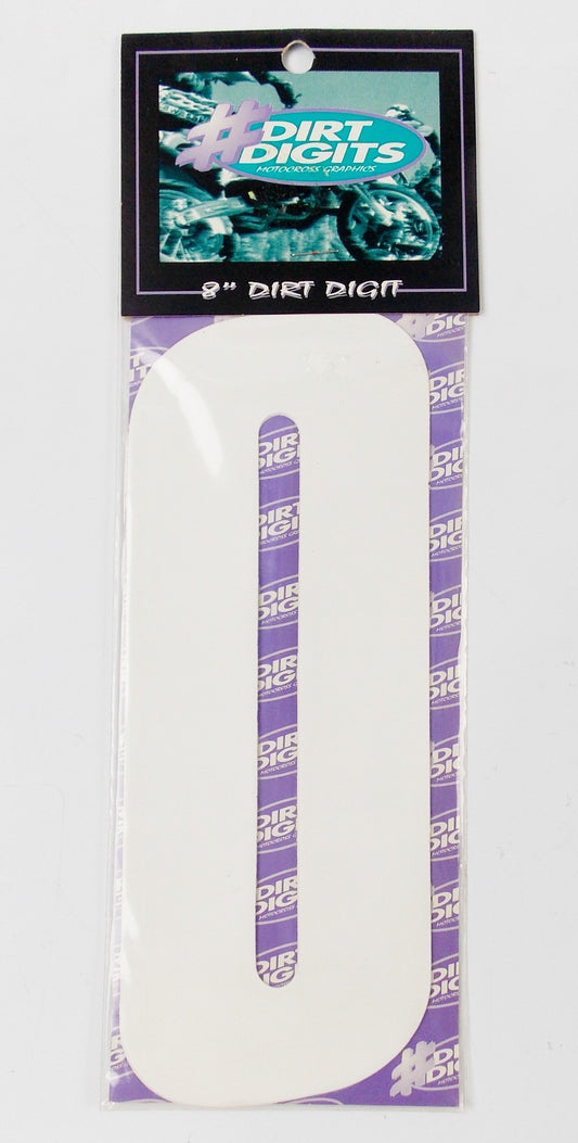 DIRT DIGITS FRONT/SIDE PANEL 8" WHITE STICKER NUMBERS SET "0" - MotoRaider