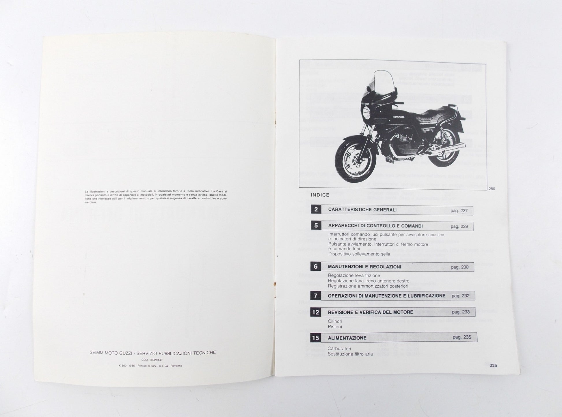 1985 MOTO GUZZI 1000SP II WORKSHOP MANUAL BOOK 28920140 - MotoRaider