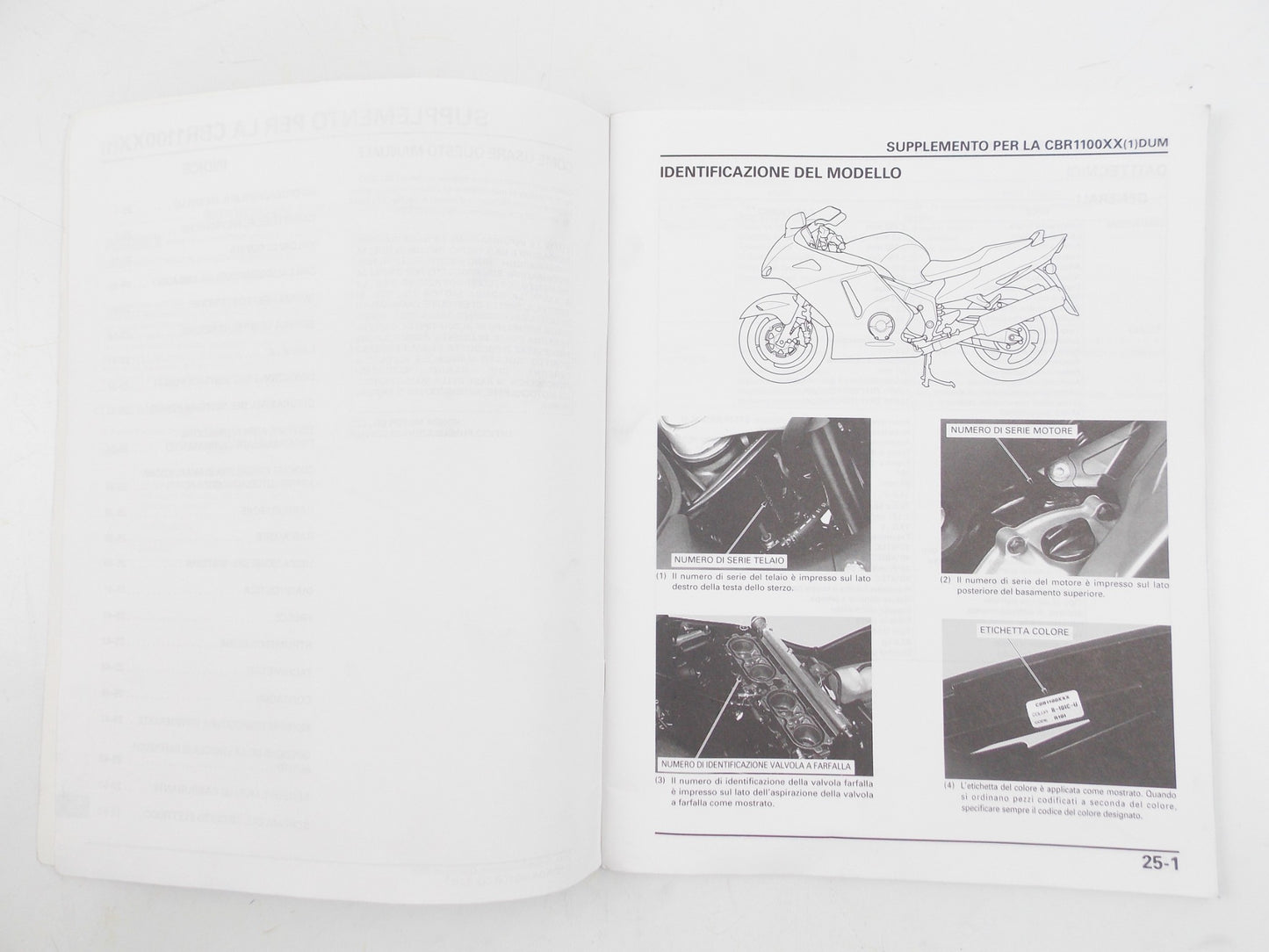 HONDA 2001 CBR1100X1 SUPLEMENT WORKSHOP MANUAL REPAIR BOOK ITALIAN - MotoRaider