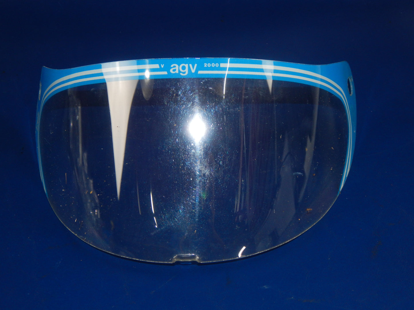 VINTAGE MOTORCYCLE HELMET AGV V 2000 CLEAR VISOR SHIELD SCREEN BLUE ITALY - MotoRaider