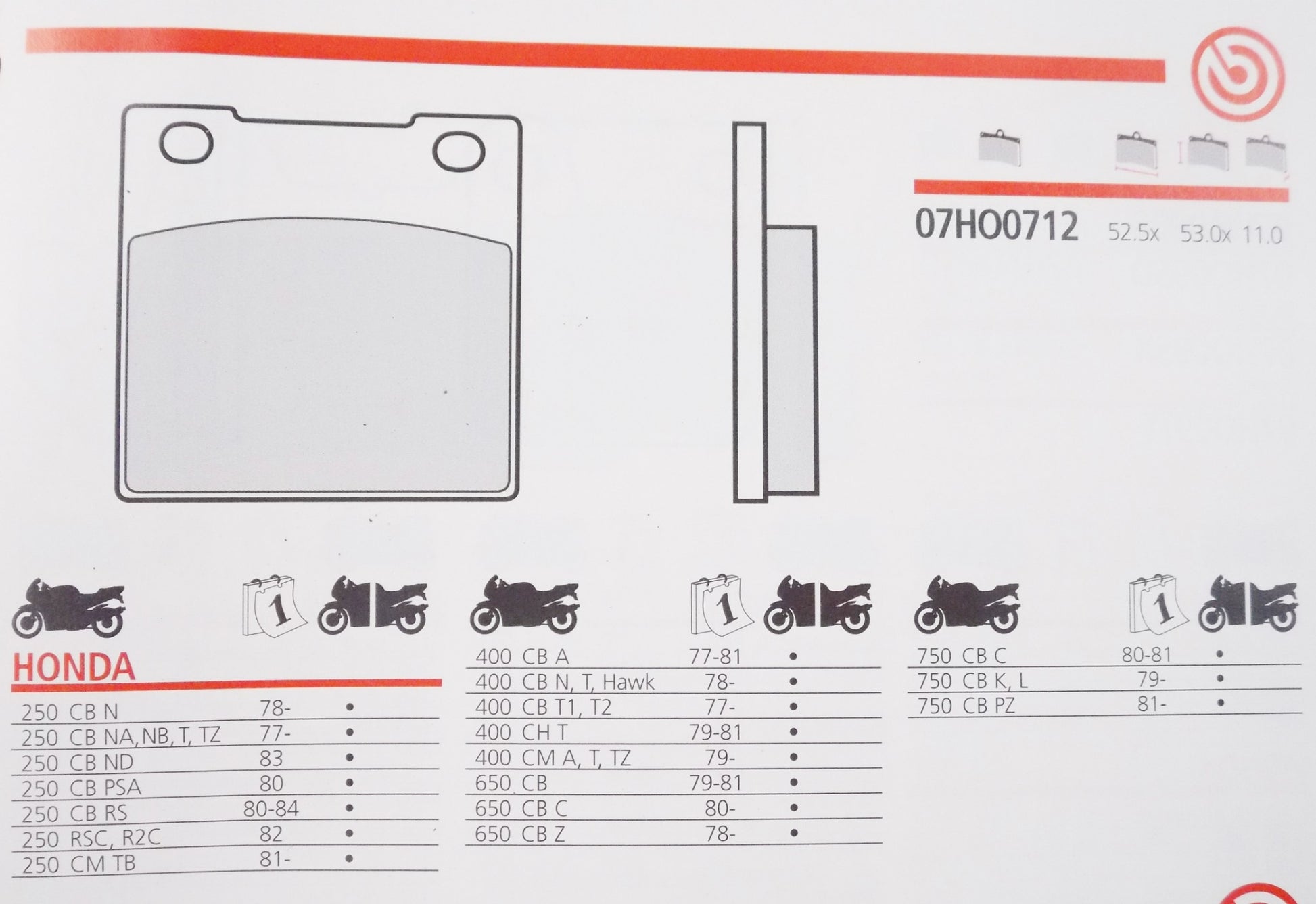 1977-1978 | 1980-1984 HONDA 250 FRONT BRAKE PADS SPADARO # 262 | BREMBO 07H00712 - MotoRaider