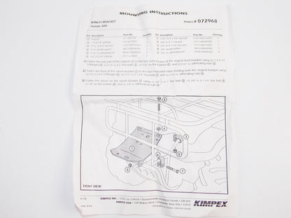 NOS KIMPEX MOUNTING WINCH BRACKET PLATE MOUNT HONDA 400 450S QUAD 81-178 072968 - MotoRaider