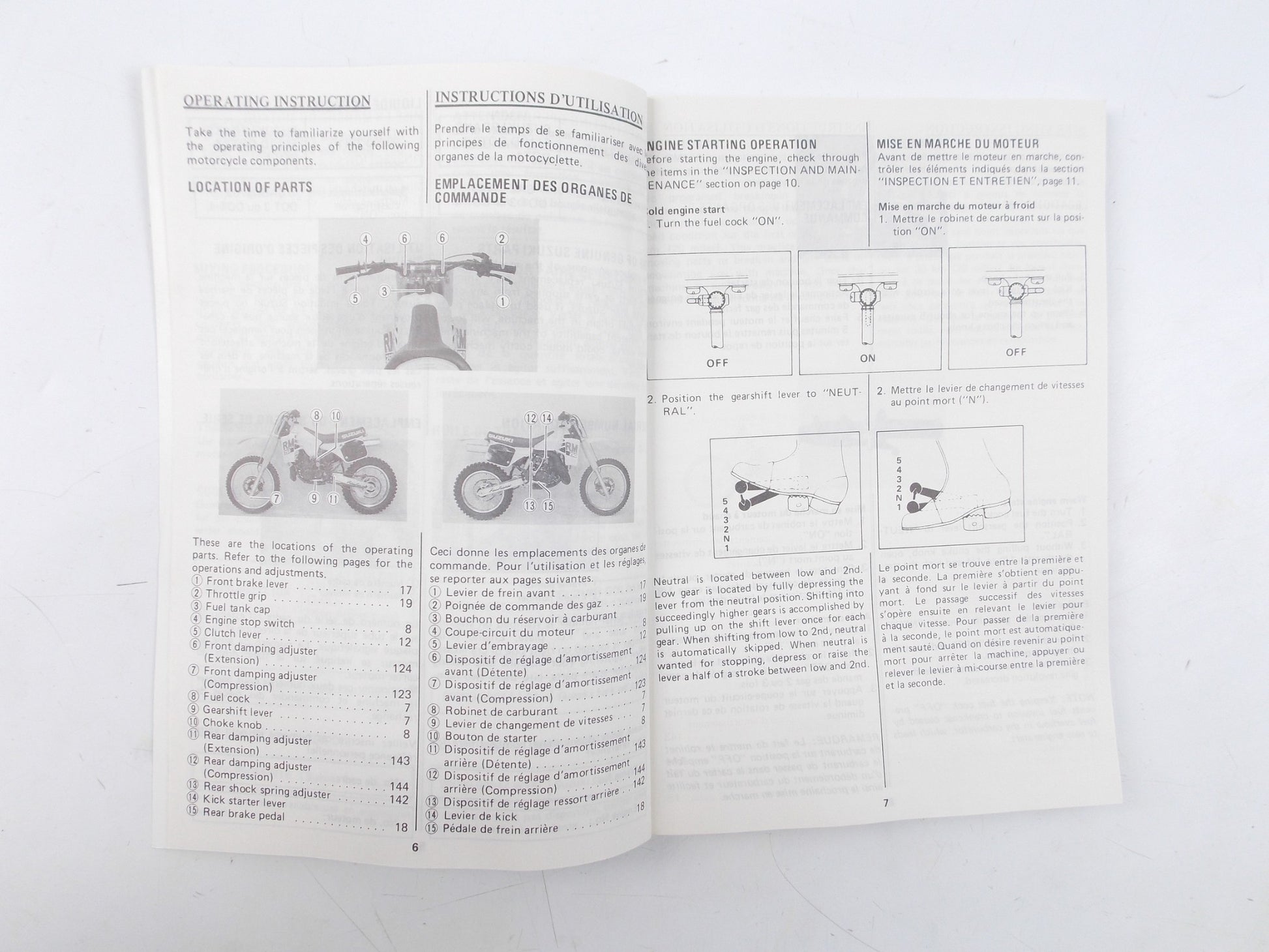 1987 SUZUKI OWNER MAINTENANCE MANUAL BOOK RM250 ENGLISH FRENCH 99011-26CS0-01B - MotoRaider