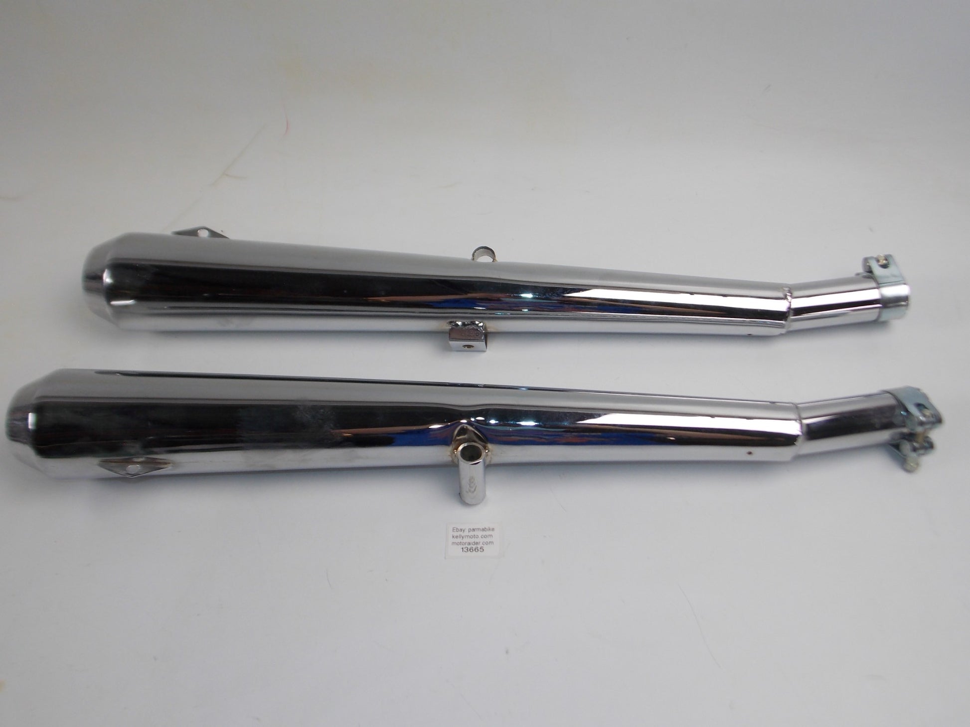 1pr BUSSO DECIBEL VINTAGE CHROME EXHAUST MUFFLER PIPES INLET 35mm LENGTH 680mm - MotoRaider