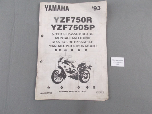 YAMAHA 1993 YZF750R YZF750SP ASSEMBLY MANUAL FRENCH GERMAN SPANISH 4HD-28107-W0 - MotoRaider