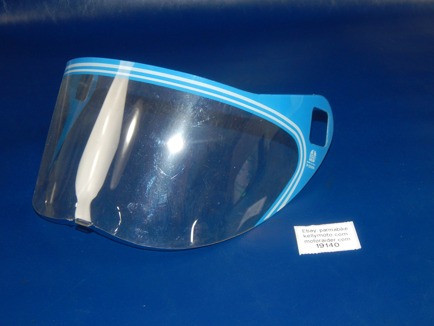 VINTAGE MOTORCYCLE HELMET AGV V 5000 CLEAR VISOR SHIELD SCREEN BLUE ITALY - MotoRaider