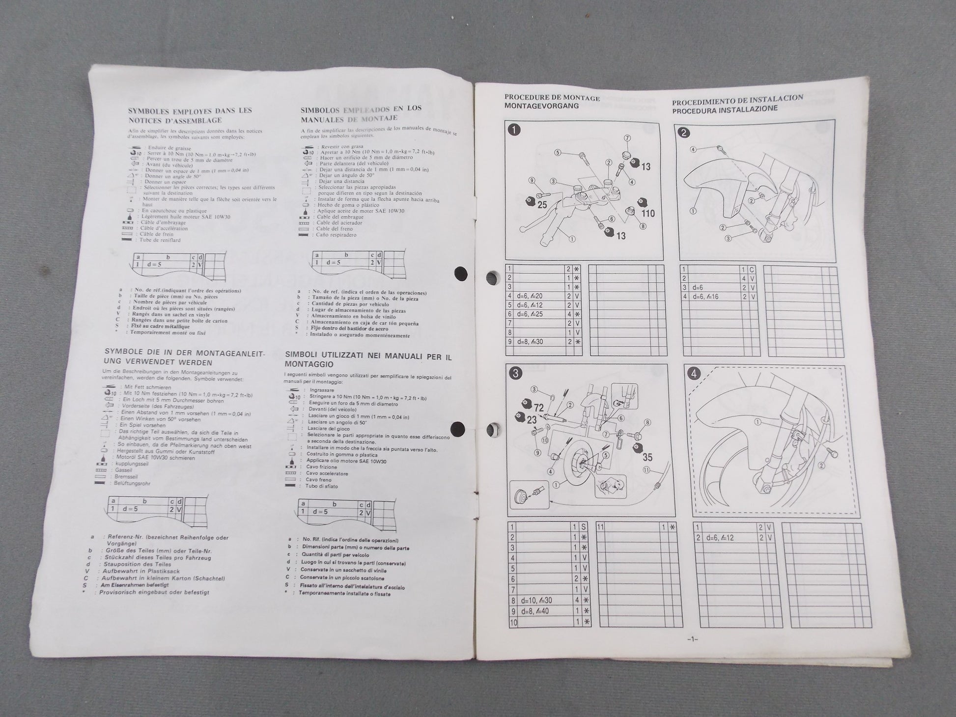 YAMAHA 1993 YZF750R YZF750SP ASSEMBLY MANUAL FRENCH GERMAN SPANISH 4HD-28107-W0 - MotoRaider