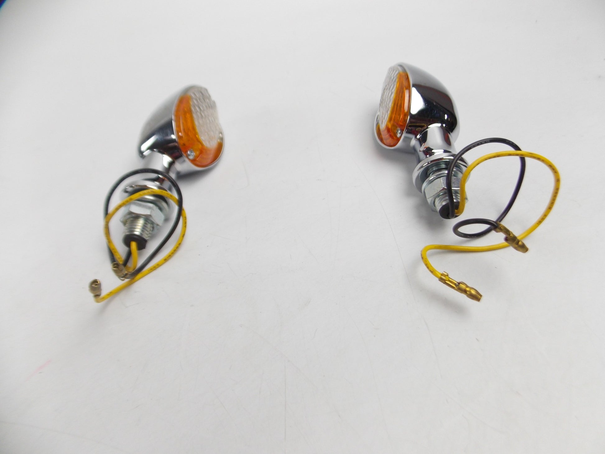 CHROMED RH LH TURN SIGNAL INDICATOR FRONT REAR BLINKER AMBER/CLEAR HONDA YAMAHA - MotoRaider