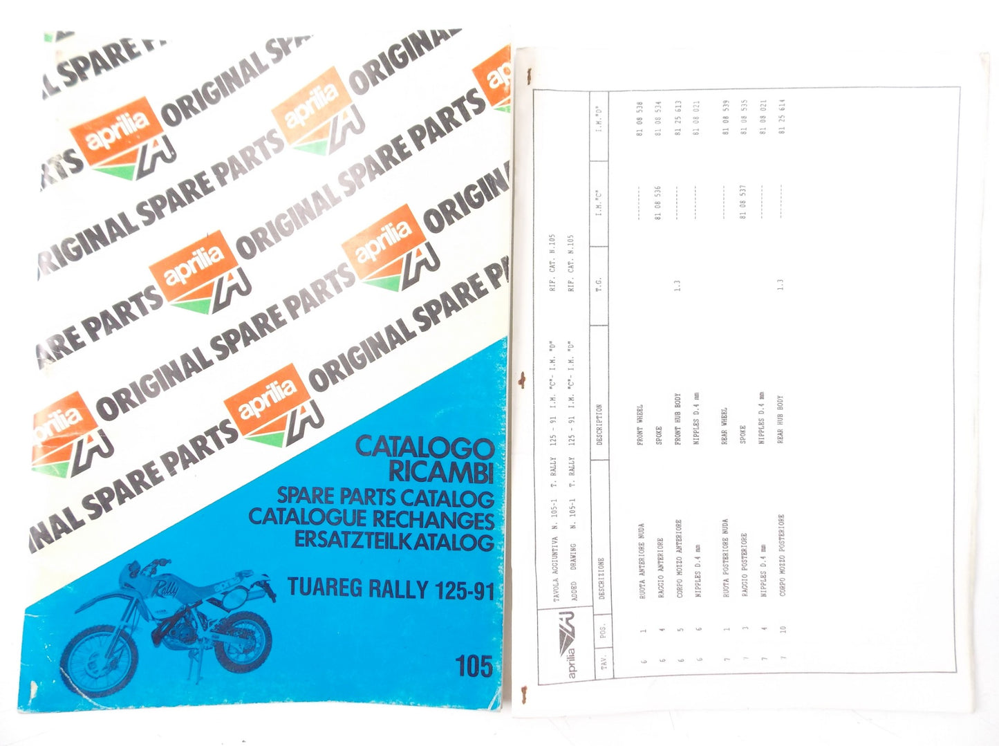 APRILIA TUAREG RALLY 125 1991 SPARE PARTS CATALOG BOOK MANUAL 105 - MotoRaider