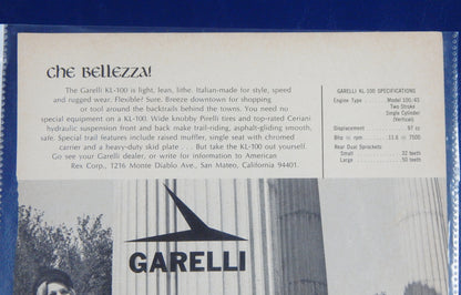 1960's GARELLI GIPSY KL-100 ADVERTISEMENT PAGE MAGAZINE VINTAGE ITALY - MotoRaider