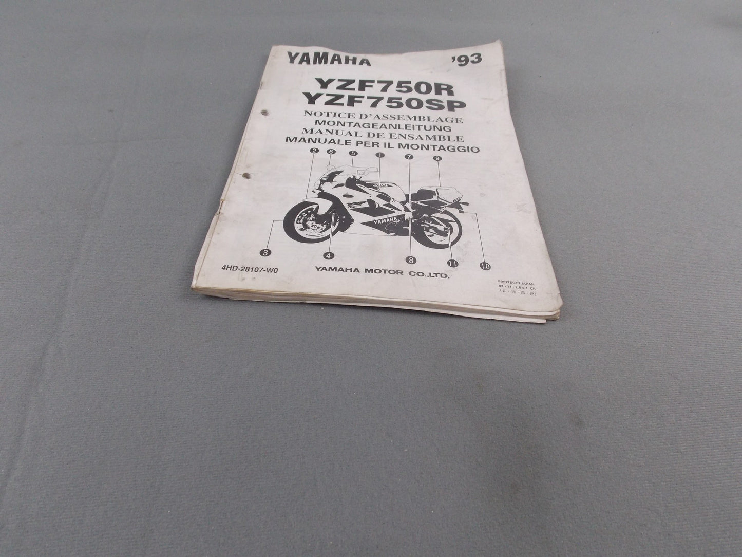 YAMAHA 1993 YZF750R YZF750SP ASSEMBLY MANUAL FRENCH GERMAN SPANISH 4HD-28107-W0 - MotoRaider