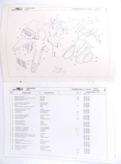 APRILIA TUAREG RALLY 125 1991 SPARE PARTS CATALOG BOOK MANUAL 105 - MotoRaider