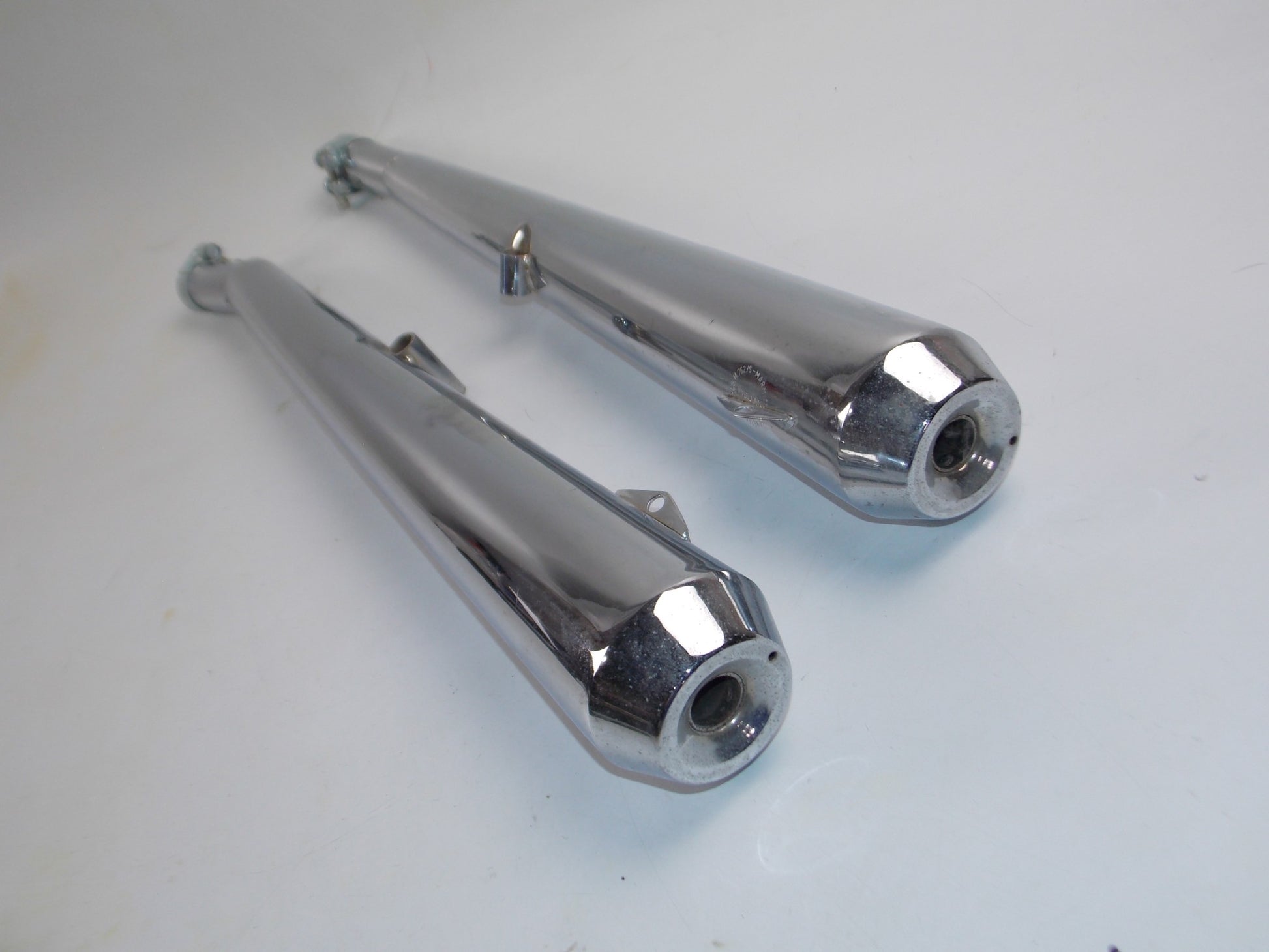 1pr BUSSO DECIBEL VINTAGE CHROME EXHAUST MUFFLER PIPES INLET 35mm LENGTH 680mm - MotoRaider