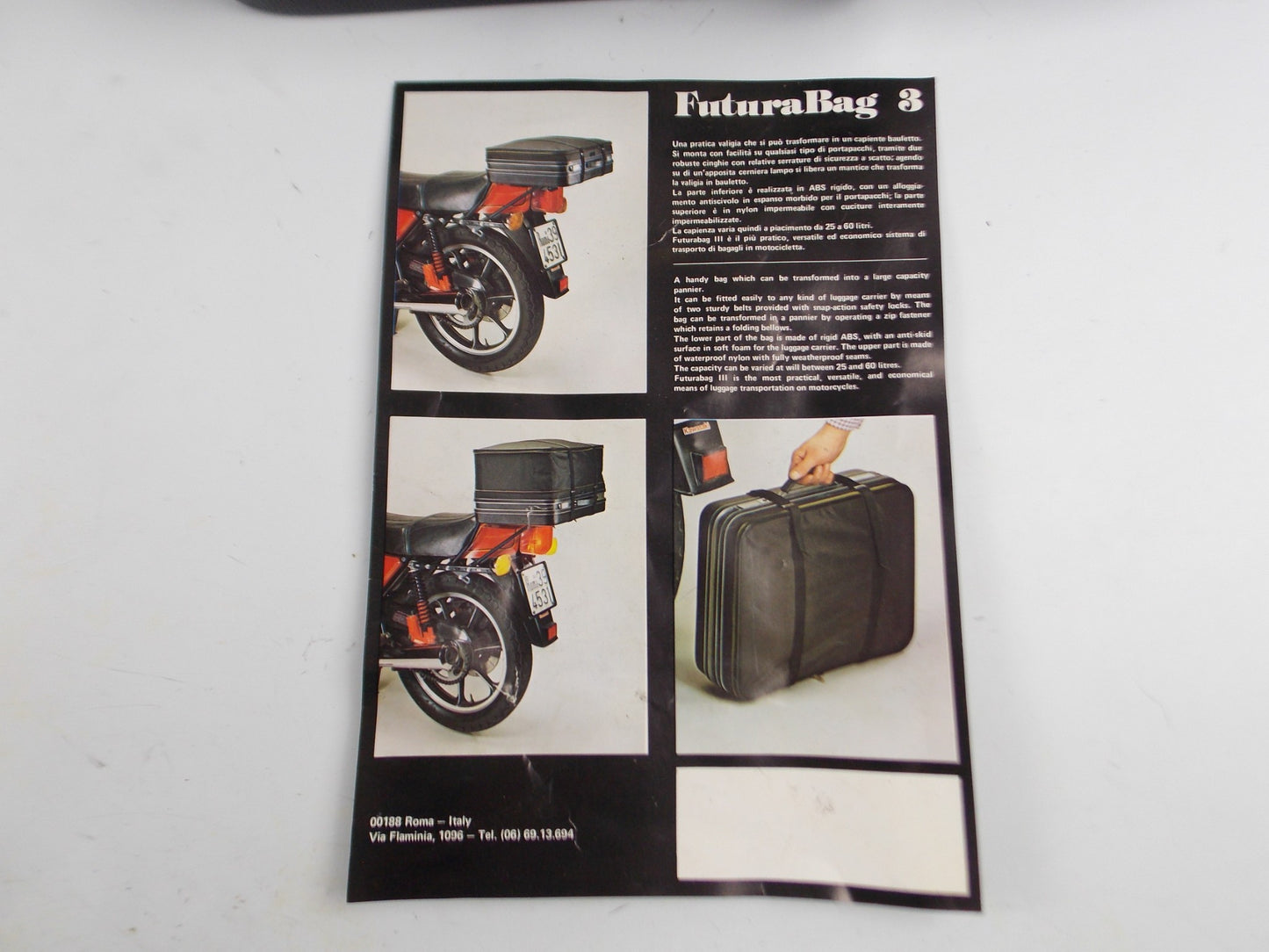 1980's FUTURA BAG 3 UNIVERSAL EXPANDABLE LUGGAGE L=18" W=14" H=5" 1/2 GUZZI - MotoRaider