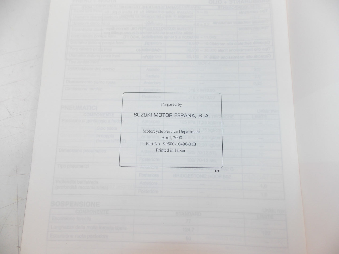 04/2000 SERVICE MANUAL MAINTENANCE BOOK SUZUKI UF50 ITALIAN 99500-10490-01B - MotoRaider