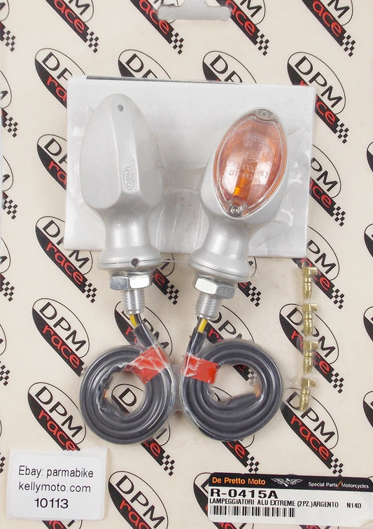 DE PRETTO MOTO SPEEDLIGHT BLINKER TURN SIGNAL ALLOY SILVER R-0415A HONDA DUCATI - MotoRaider