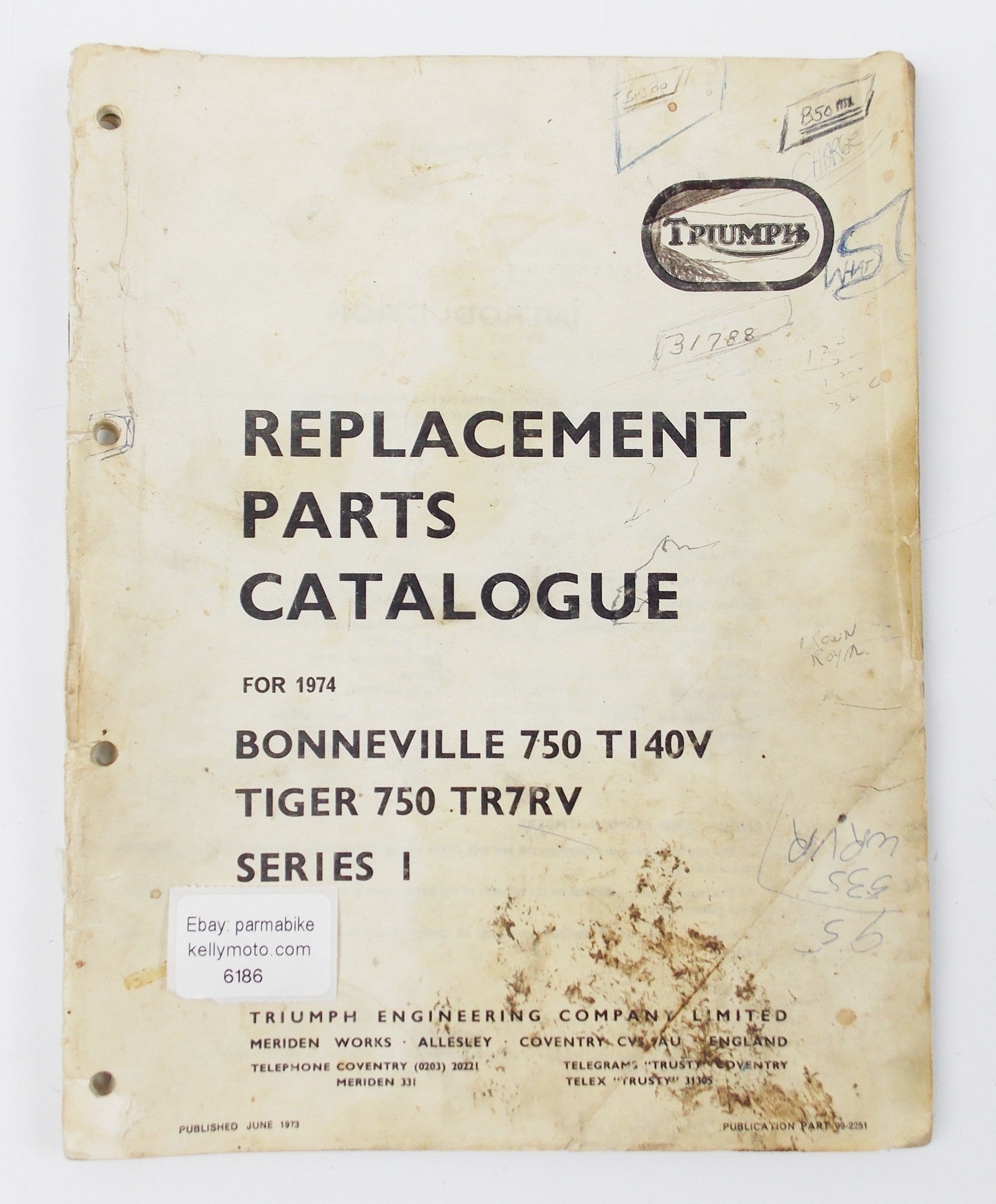 TRIUMPH 1974 BONNEVILLE 750-TI40V/TIGER 750-TR7RV REPLACEMENT PARTS CATALOGUE - MotoRaider