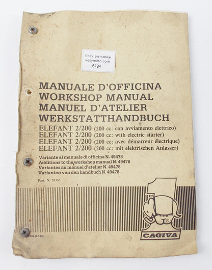 CAGIVA ELEFANT-2 200cc MOTOR FRAME WORKSHOP MANUAL MAINTENANCE REPAIR BOOK 52336 - MotoRaider