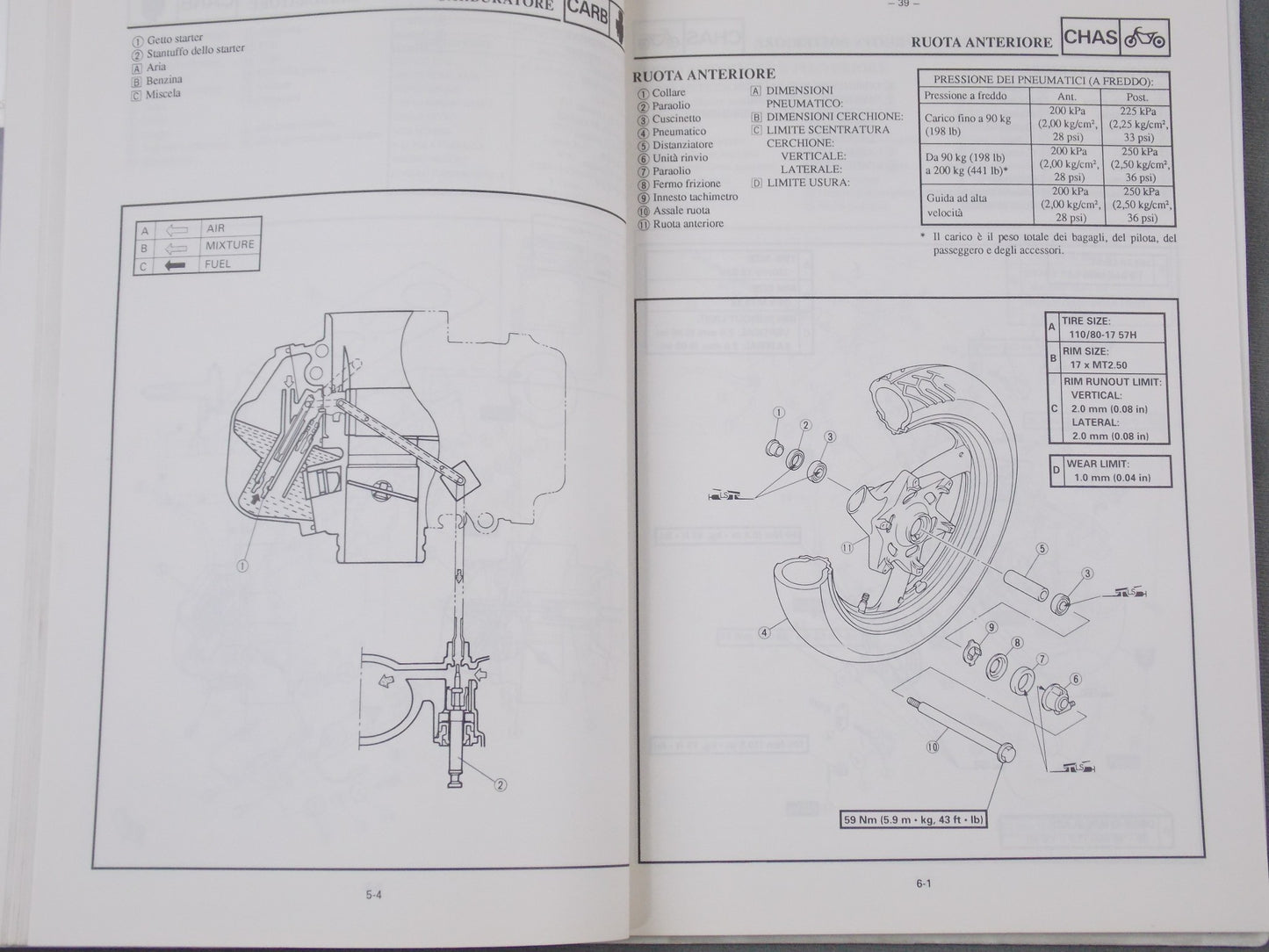 YAMAHA 1992 XJ600S SERVICE INFORMATION MANUAL BOOK ITALIAN # 4EB-SI1 - MotoRaider