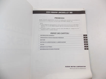 02/1998 SUPPLEMENT SERVICE MANUAL BOOK SUZUKI GSX-R600 ITALIAN 99501-35150-01B - MotoRaider