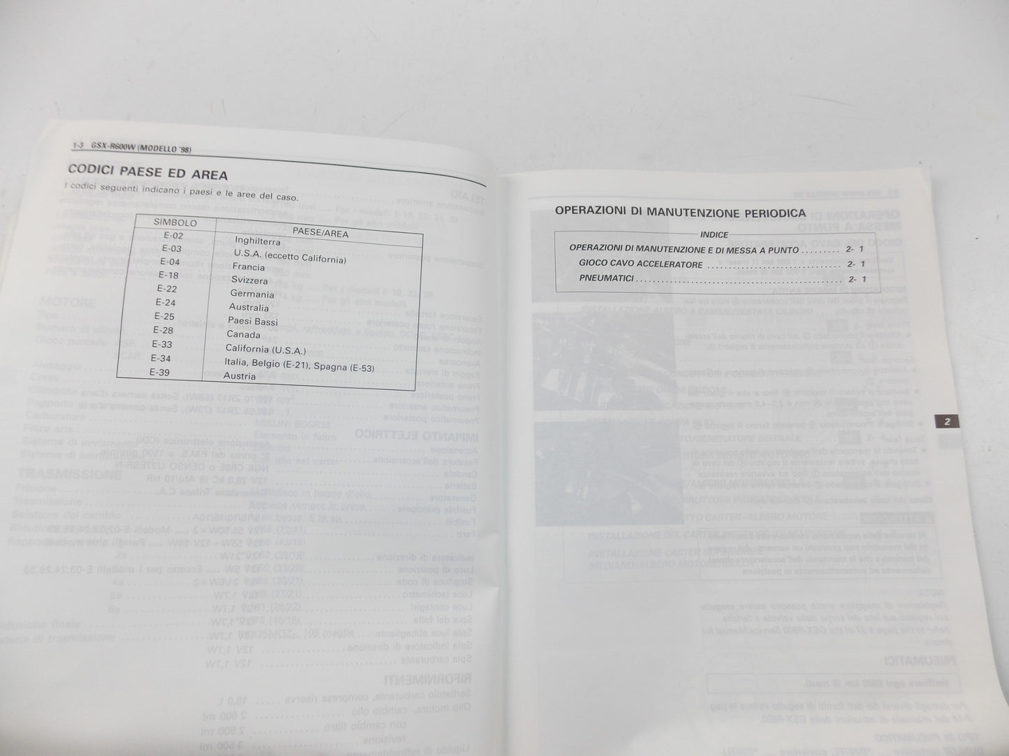 02/1998 SUPPLEMENT SERVICE MANUAL BOOK SUZUKI GSX-R600 ITALIAN 99501-35150-01B - MotoRaider