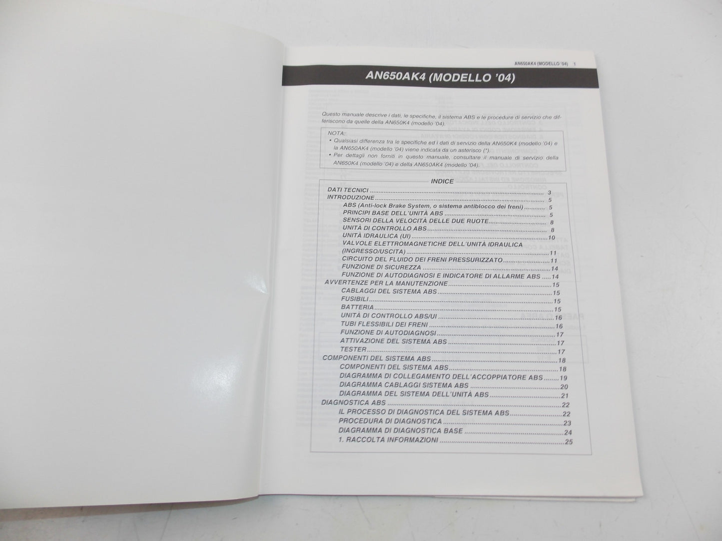 12/2003 SUPPLEMENT SERVICE MANUAL CATALOG SUZUKI AN650/A ITALIAN 99501-36100-01B - MotoRaider