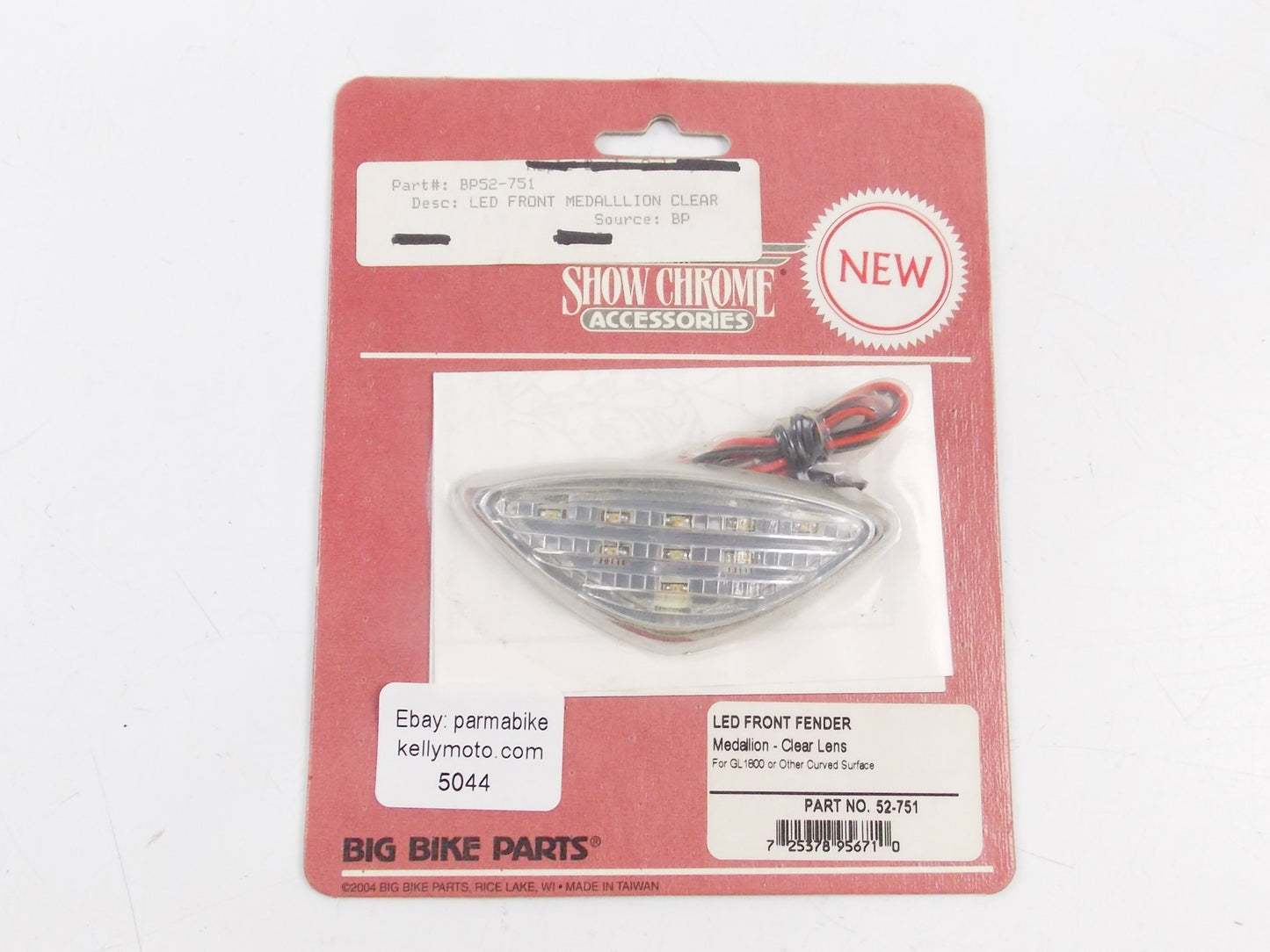 NOS BIG BIKE PARTS SHOW CHROME HONDA GL 1800 LED FRONT MEDALLION CLEAR BP52-751 - MotoRaider