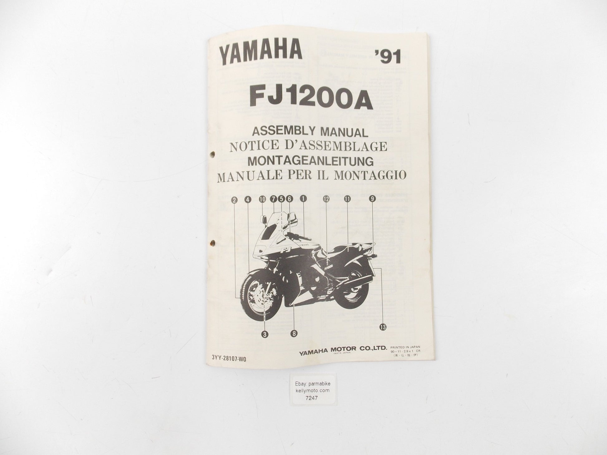 YAMAHA 1991 FJ1200A ASSEMBLY MANUAL ENGLISH/ITALIAN/GERMAN/FRENCH 3YY-28107-W0 - MotoRaider