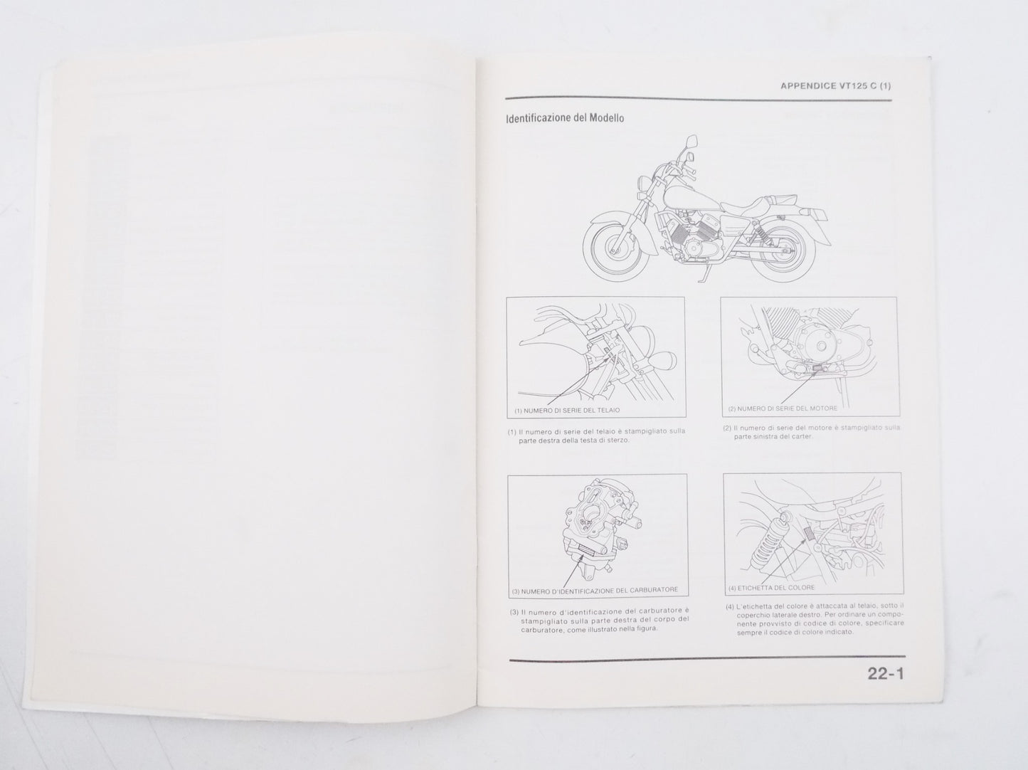 HONDA VT 125 C1 WORKSHOP MANUAL REPAIR BOOK ITALIAN - MotoRaider