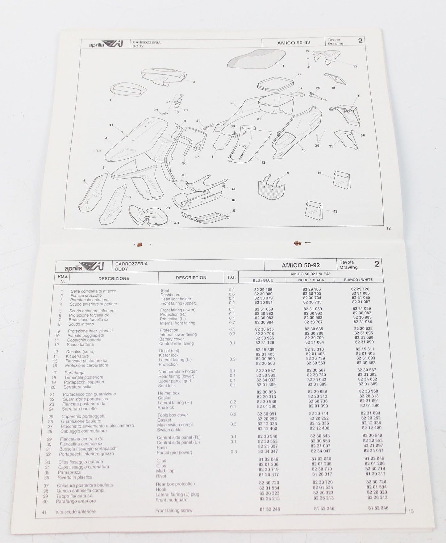 1992 APRILIA SCOOTER AMICO 50 SPARE PARTS CATALOG MANUAL BOOK 501 - MotoRaider