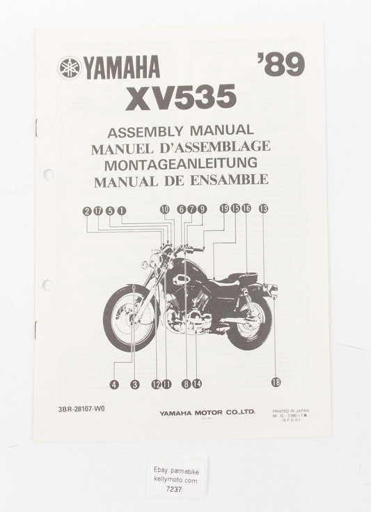 OEM YAMAHA 1989 XV535 ASSEMBLY MANUAL ENGLISH, ITALIAN, GERMAN 3BR-28107-W0 - MotoRaider