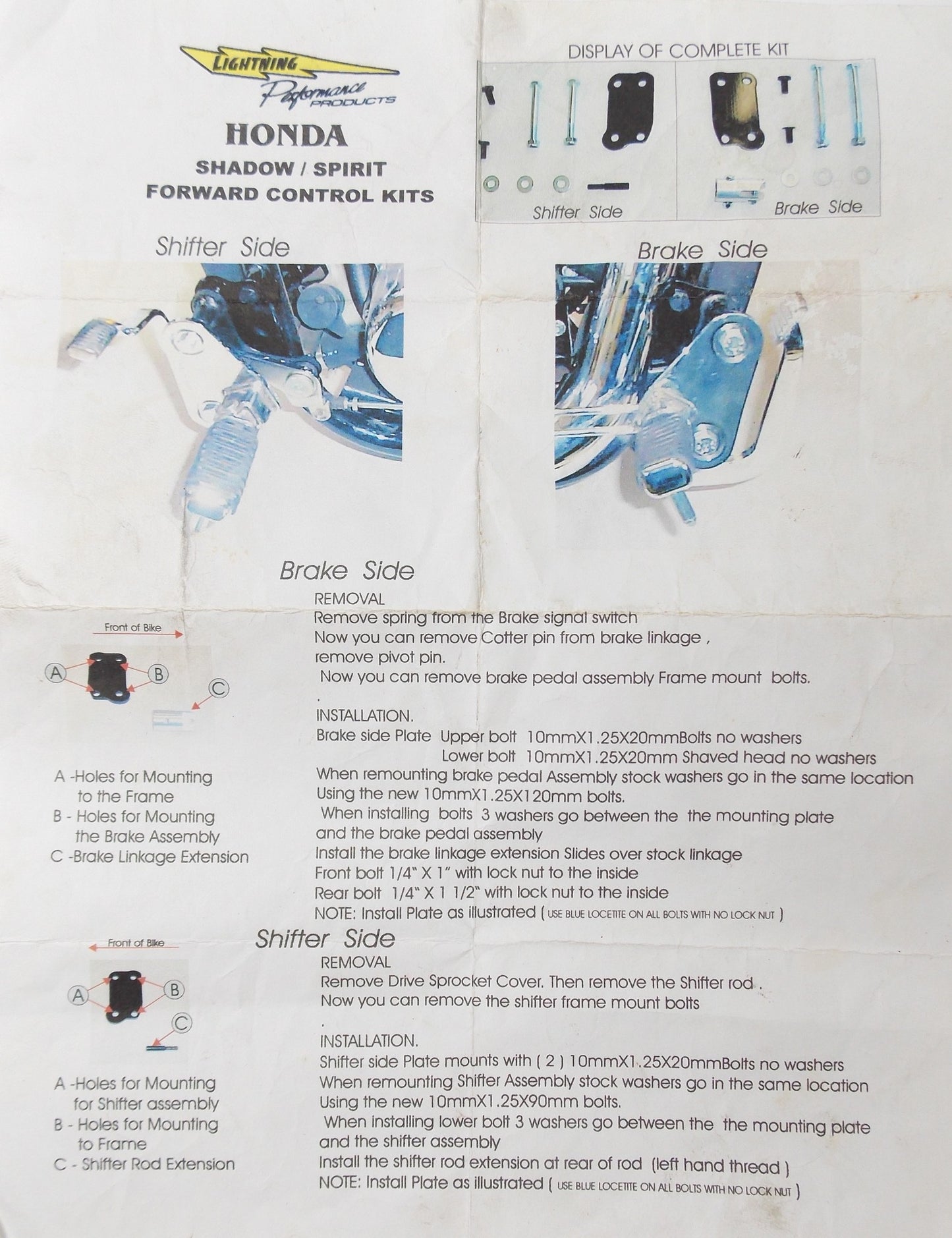 NOS LIGHTING PERFORMANCE PRODUCTS FORWARD CONTROL BRACKET PLATES KIT HONDA SS750 - MotoRaider