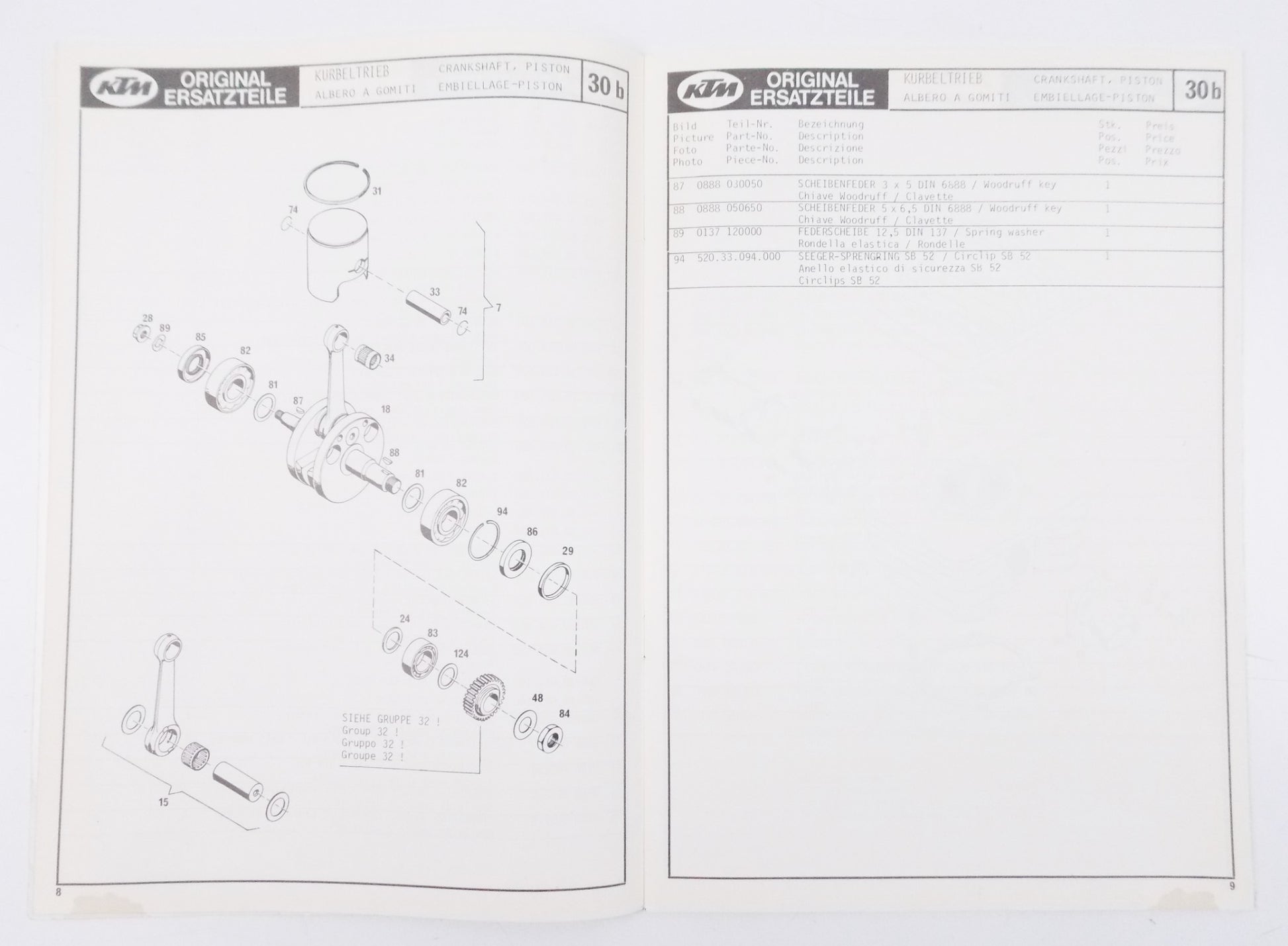 OEM KTM MOTOR TYP-56 1979 420cc SPARE PART MANUAL GERMAN ENGLISH ITALIAN FRENCH - MotoRaider